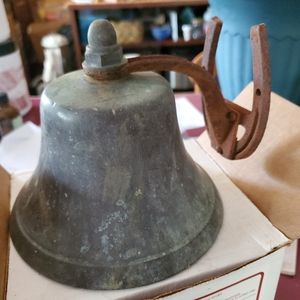 Vintage brass dinner bell horseshoe mount Ranch Farm